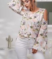 Блузка в цветочек с открытыми плечами 27396