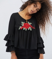 Чёрная блузка с рюшами в этническом стиле 27909