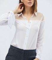 Блузка с прозрачной сеточкой цвет молоко 27771