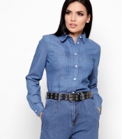 Голубая женская блузка приталенного силуэта 32566 Голубая женская блузка приталенного силуэта 32566