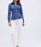 Синяя женская блуза приталенного силуэта 32565