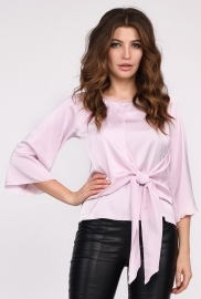Стильная розовая блузка из шелка с завязкой 35057