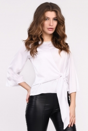 Стильная белая блузка из шелка с завязкой 35058