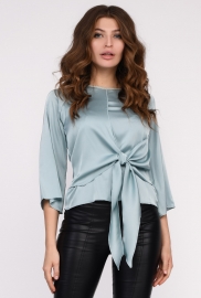Стильная мятная блузка из шелка с завязкой 35056