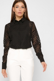 Черная блуза в горох с прозрачными вставками 36940