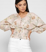 Женская шифоновая блуза на резинке цвет пудра 37389