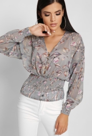 Женская шифоновая блуза на резинке цвет серый 37388