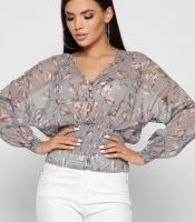 Женская шифоновая блуза на резинке цвет серый 37388