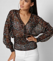 Женская шифоновая блуза на резинке цвет черный 37387