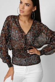 Женская шифоновая блуза на резинке цвет черный 37387