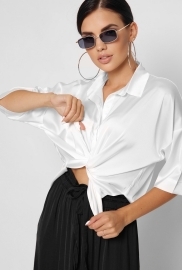Шелковая белая блузка с карманом 37393