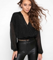 Праздничная черная блузка из блестящей сетки 39113