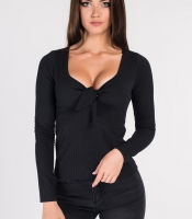 Черный женский гольф в рубчик 34055