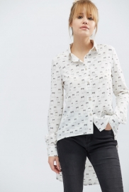 Удлиненная шифоновая рубашка "Котики в очках" 20310