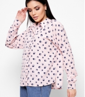 Шифоновая розовая женская рубашка с сердечками 20311