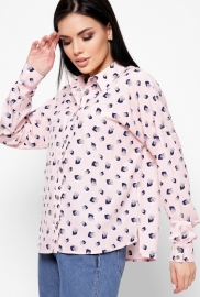 Шифоновая розовая женская рубашка с сердечками 20311