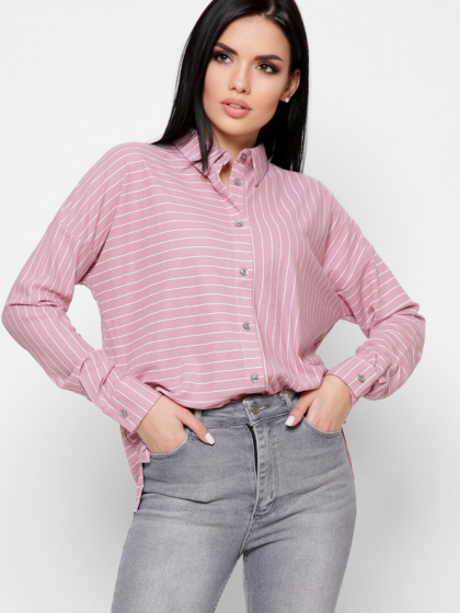 Розовая рубашка oversize в полоску 34010