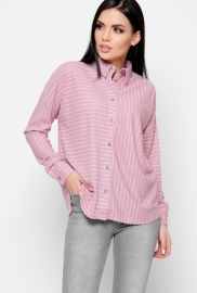 Розовая рубашка oversize в полоску 34010 Розовая рубашка oversize в полоску 34010