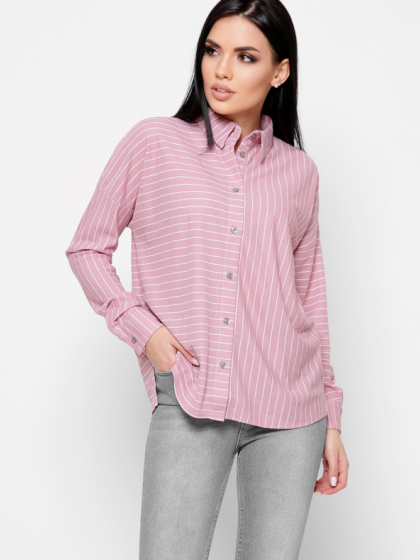 Розовая рубашка oversize в полоску 34010