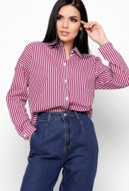 Женская рубашка марсала в полоску 32417