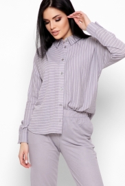 Полосатая серая рубашка с удлиненной спинкой 35112
