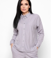 Полосатая серая рубашка с удлиненной спинкой 35112