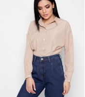 Полосатая приталенная рубашка цвет бежевый 36594