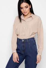 Полосатая приталенная рубашка цвет бежевый 36594