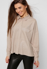 Свободная трикотажная рубашка цвет бежевый 37403 Свободная трикотажная рубашка цвет бежевый 37403