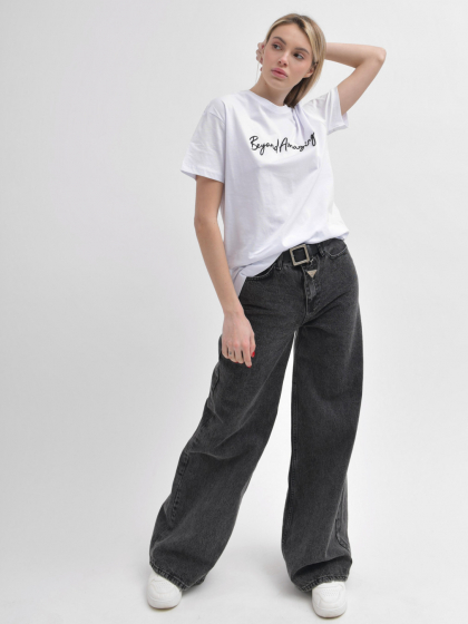 Женские графитовые джинсы wide leg 55998