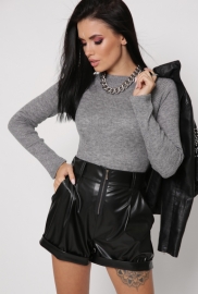 Черные кожаные шорты на резинке 38301 Черные кожаные шорты на резинке 38301