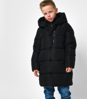 Длинный зимний черный пуховик с капюшоном для мальчика 56160