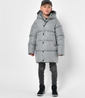 Серый пуховик для мальчика с эффектом меланжа 56305