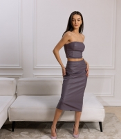Женский лиловый костюм из матовой экокожи: топ и юбка 56156