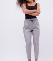 Серые брюки на резинке с завязкой 32549