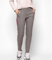 Бежевые брюки в клетку с лампасами 32817