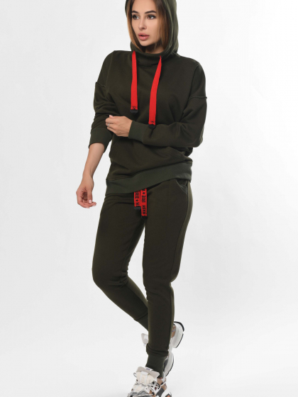 Спортивный костюм хаки с контрастными завязками 36280