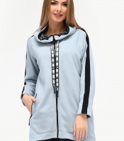 Удлиненная спортивная кофта с капюшоном и карманами цвет светло-серый 34571