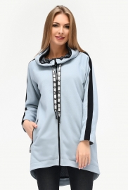 Удлиненная спортивная кофта с капюшоном и карманами цвет светло-серый 34571 Удлиненная спортивная кофта с капюшоном и карманами цвет светло-серый 34571