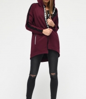 Удлиненная спортивная кофта с капюшоном и карманами цвет марсала 34573