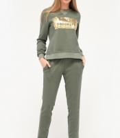 Оливковый спортивный костюм со свитшотом и брюками 28145