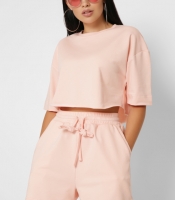 Летний костюм с кроп-топом и шортами цвет пудра 48799