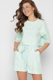 Летний костюм с кроп-топом и шортами цвет мята 48802 Летний костюм с кроп-топом и шортами цвет мята 48802