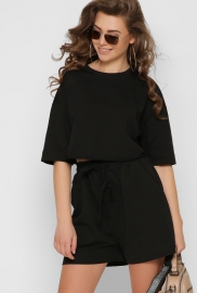Летний костюм с кроп-топом и шортами цвет черный 48803 Летний костюм с кроп-топом и шортами цвет черный 48803
