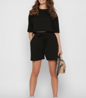 Летний костюм с кроп-топом и шортами цвет черный 48803
