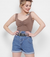 Коричневый топ на резинке 43015