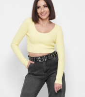 Вязаный желтый топ с длинными рукавами 43340