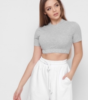 Короткий серый топ на резинке 41412