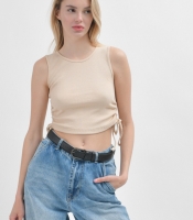 Женский бежевый топ в рубчик 55176