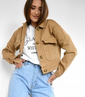 Короткая бежевая джинсовая куртка 55157